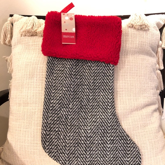 MACY'S HOLIDAY Red Herringbone Christmas Stocking - Picture 2 of 3